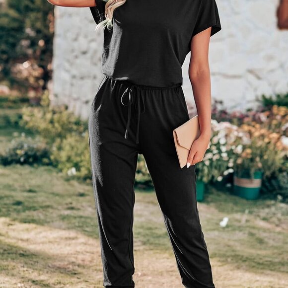 Women Jumpsuit Summer Casual Short Sleeve One Piece High Waist Comfortable - Picture 3 of 6